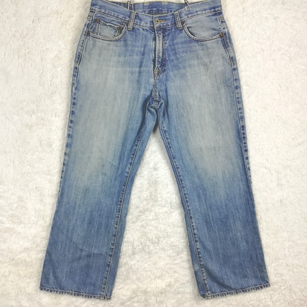 Lucky Brand Mens Jeans Straight Leg Blue Denim‎ Light Wash Whiskering Short 33S